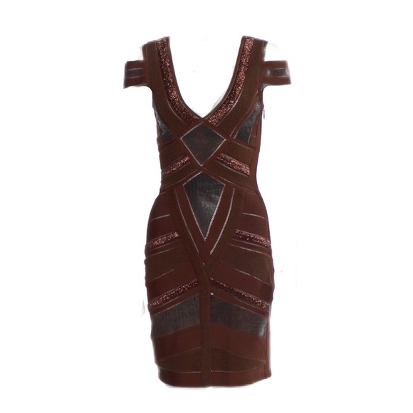 Hervé Leger Leather Trimmed Embellished Dress 👗 XXS ❤️ - Picture 6 of 6